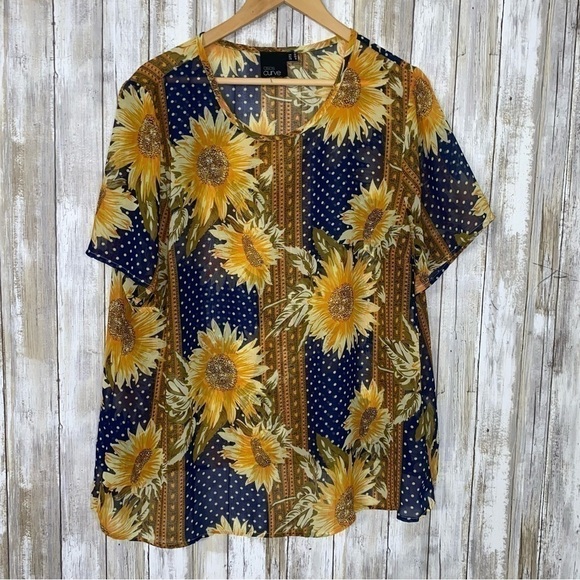 ASOS Curve Tops - ASOS Curve Sheer Sunflower Blouse